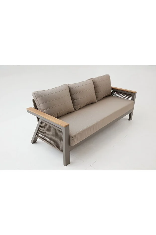 Capella Üçlü Bahçe Balkon Oturma Grubu -cappucino (MASA TABLASI DÜZ KESİM OLARAK GELMEKTEDİR)